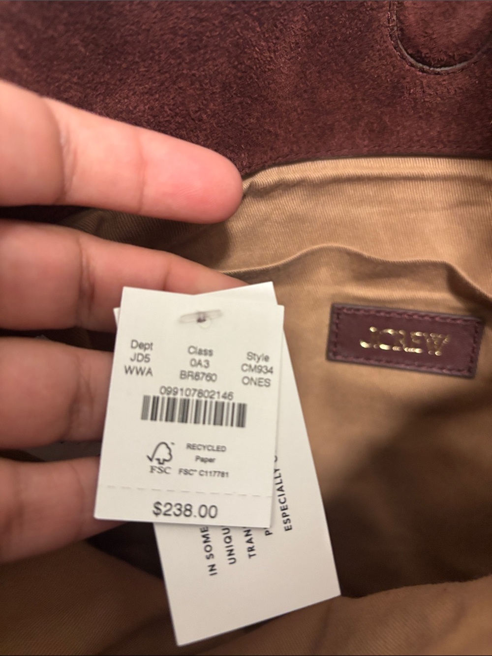 J. Crew Burgundy Suede Hobo with Gold Chain Strap - Picture 2 of 3